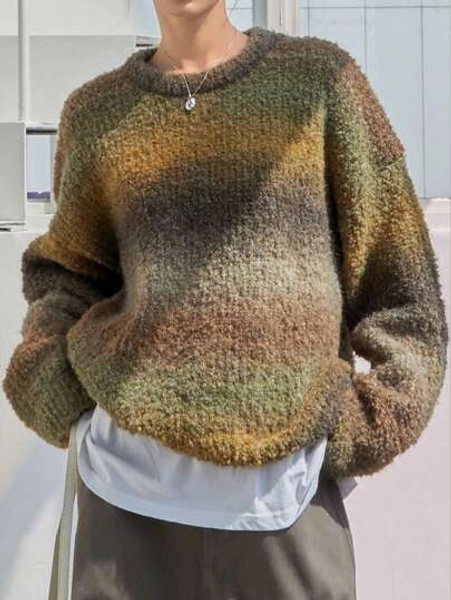 Dazy-Less Ombre Drop Shoulder Sweater,Long Sleeve Tops,Fall Women Clothes