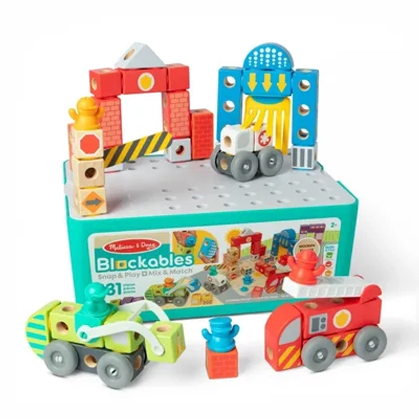 Melissa & Doug Blockables Deluxe City Snap And Play, Mix and Match Connectable Wooden Building Blocks Play Set With Storage Bin (122 Pcs)