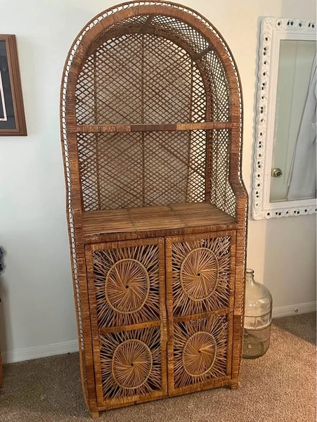 vintage wicker rattan shelf