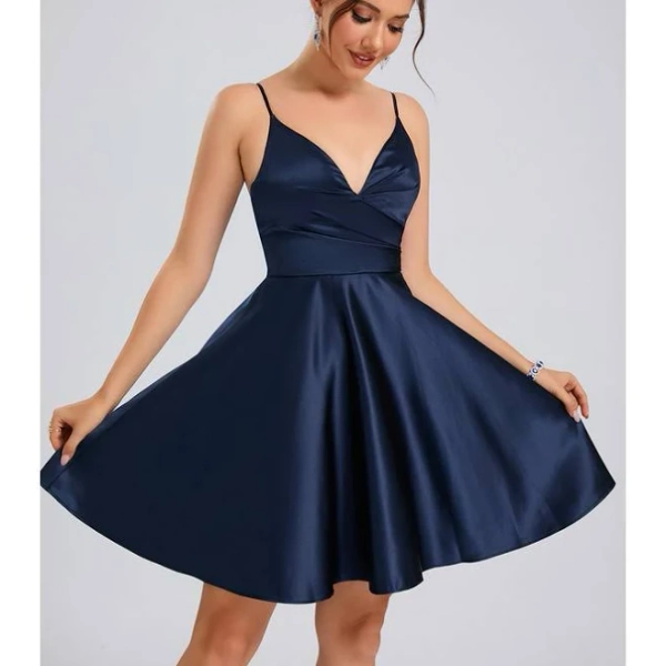 JJ's House Confirmation Dress 2026 Spaghetti Straps Short V-Neck A-line Satin