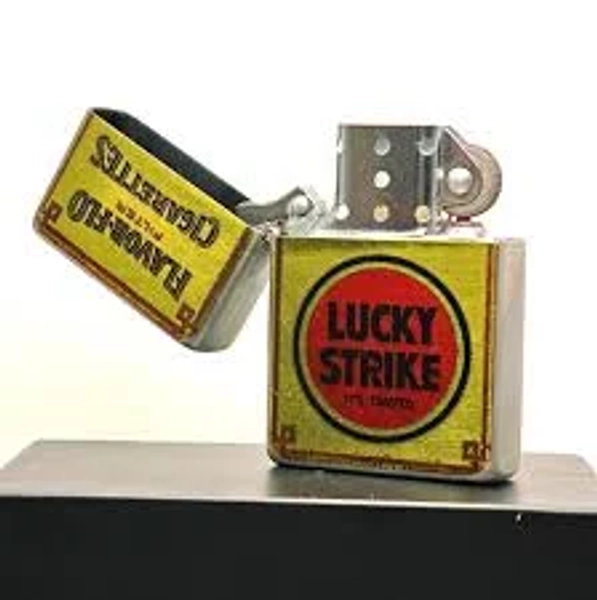Lucky Strike ZIPPO or American style Flip Top Lighter, Vintage style classic gold, Personalized free Gift