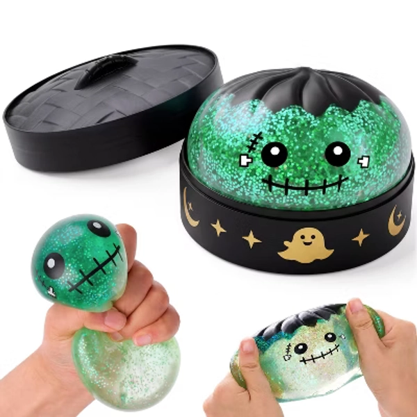 Joyfy Dumpling Squishy Toy, Soft Stretchy Squeeze Toy, Halloween Frankenstein Soft Squishy Glitter Bao for Anxiety Stress Relief Sensory Fidget Toys