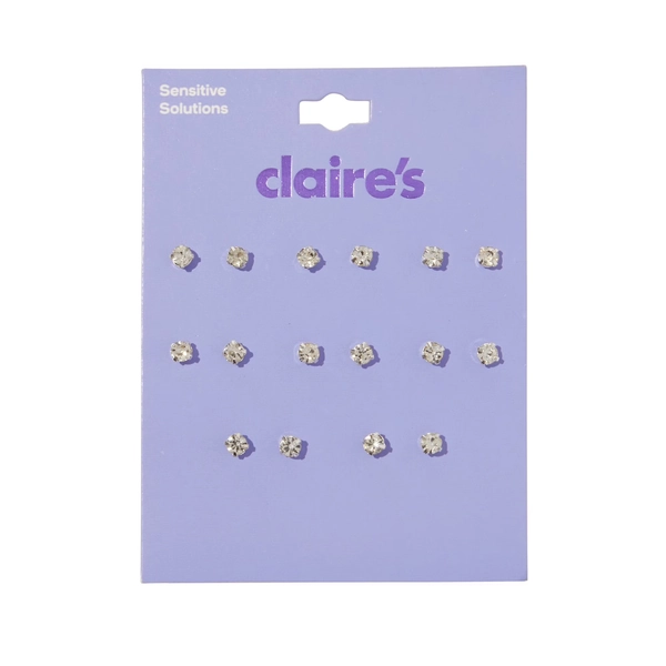 Claire's Teen Girls Clear Round Cubic Zirconia Stud Earrings, 4mm, 8-Pack