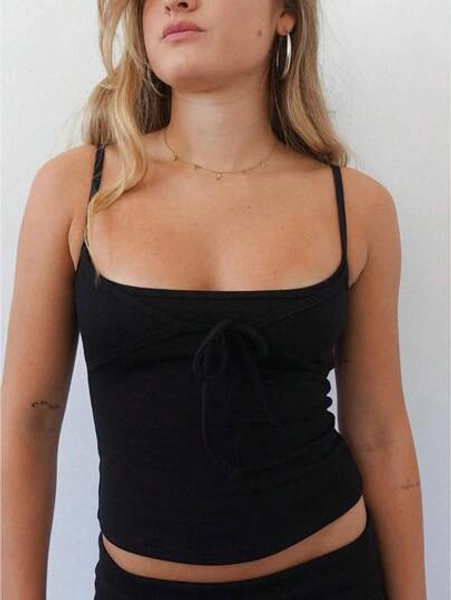 Women's Tie Front Camisole Top Spaghetti Strap Slim Fit Backless Y2K Casual Top