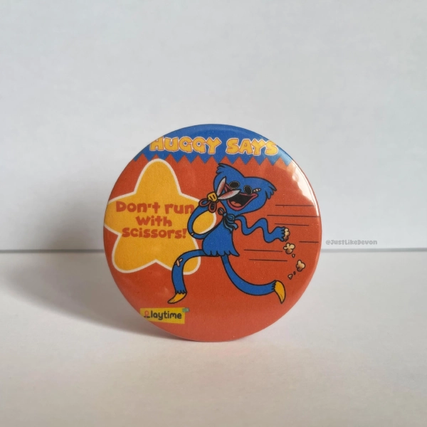 Huggy Wuggy Inspired Large 58mm Button Badge | Poppy Playtime Inspired Pin | Indie Horror game merch | Handmade Button | Bag decoration