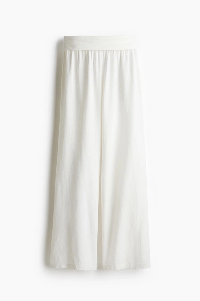 H & M - Foldover-Waist Linen-Blend Pants - White