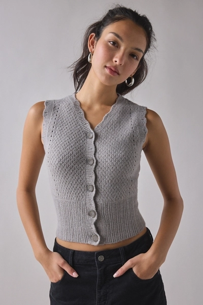 Urban Outfitters Kimchi Blue Posey Pointelle Knit Cropped Button-Up Sweater Vest