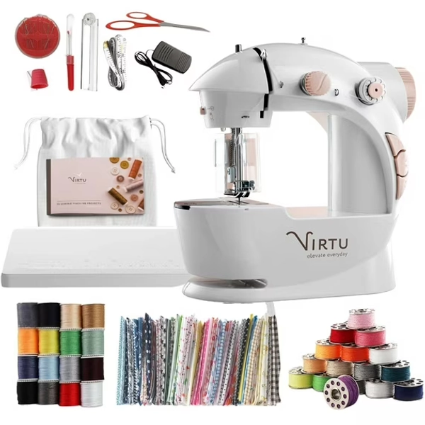 Virtu 122 PC Mini Portable Sewing Machine for Beginner, Kids Sewing Machine and Adults with Craft Supplies, Ballet Pink