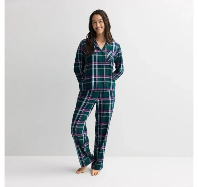 Women's Sonoma Goods For Life® 2-pc. Flannel Notch Pajama Top & Pajama Bottoms Set, Size: XXL, Ivory Dream Plaid