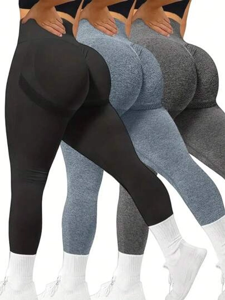 Easithlete Plus Size Women's Seamless Butt Lifting Sport Leggings Yoga Pants With Ruched Detail 3pieces