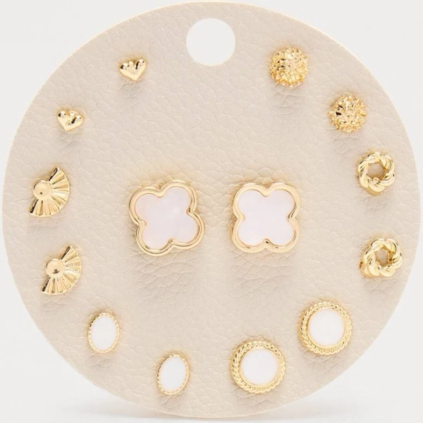 Fashion Nova Women's Daily Stud 7 Pair Multi Earring Set in Gold