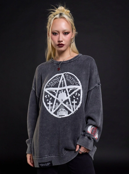 Supernatural Pentagram Wings Girls Oversized Sweater