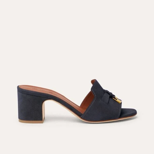 Loro Piana - Summer Charms Heeled Mule T55 Suede Af, Woman, Blue Navy, Size: 40,5