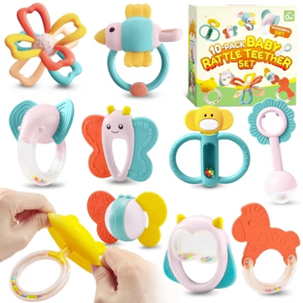 Joyfy 10 Pack Baby Teething Toys for 0-6 6-12 Months, Rattles Teethers Toys for Infant Baby 0-3, Newborn Baby Boy Girl Gifts
