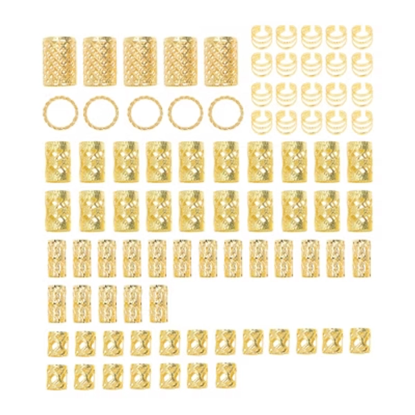 Unique Bargains Christmas Hollow Hair Cuffs Dreadlock 90 Pcs Gold Tone