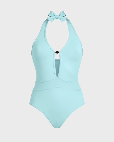 Maillot de bain une pièce sculptant femme uni Perle Bleu