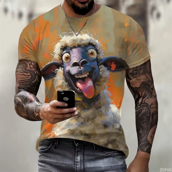 New 3D goat print men's street trendy hip-hop casual fashion loose O-neck short sleeved T-shirt - AliExpress 1501