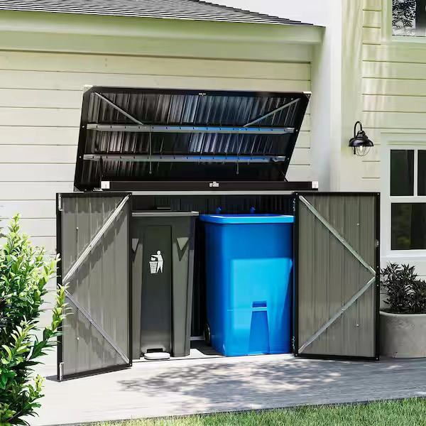 Sizzim 5 ft. W x 3 ft. D Trash Can Metal Storage Shed with Chain Lid (18 sq. ft. ) MBP-IS301BK01