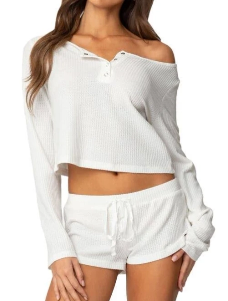 Edikted Women's Teddy Cropped Waffle Top