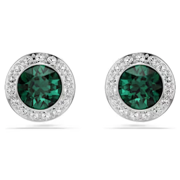 Una Angelic stud earrings, Round cut, Green, Rhodium plated