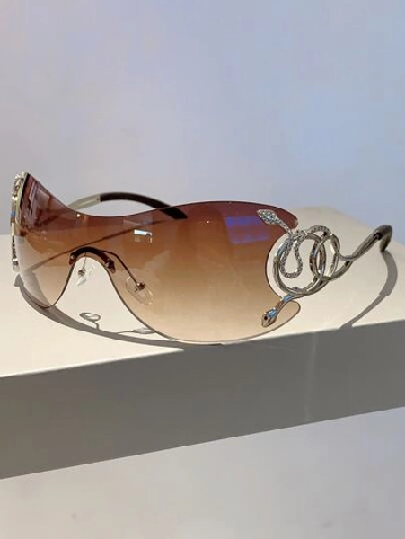 1pc Women's Y2k Style One-Piece Lens Fashion Glasses With Silver Snake Decoration Party Shades Beach Accessories Beach Accessories For Women Glasses Shades Y2K Fest Music Fest For Summer Beach Vacation, Outdoor, Travel