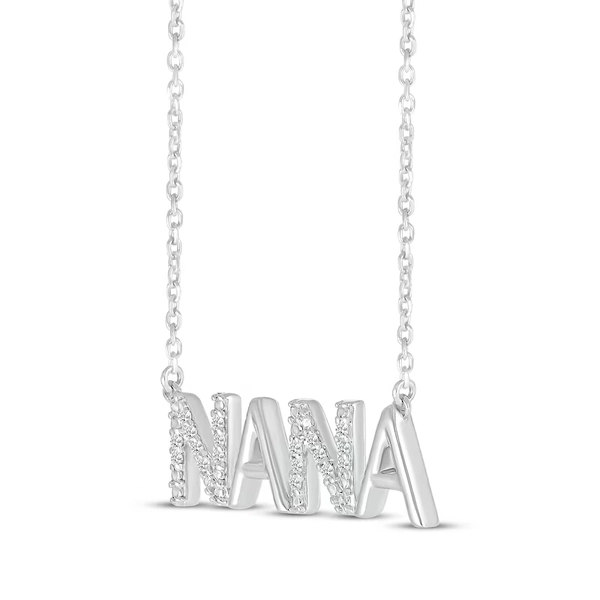 Diamond Alternating "Nana" Necklace 1/15 ct tw Sterling Silver 18"