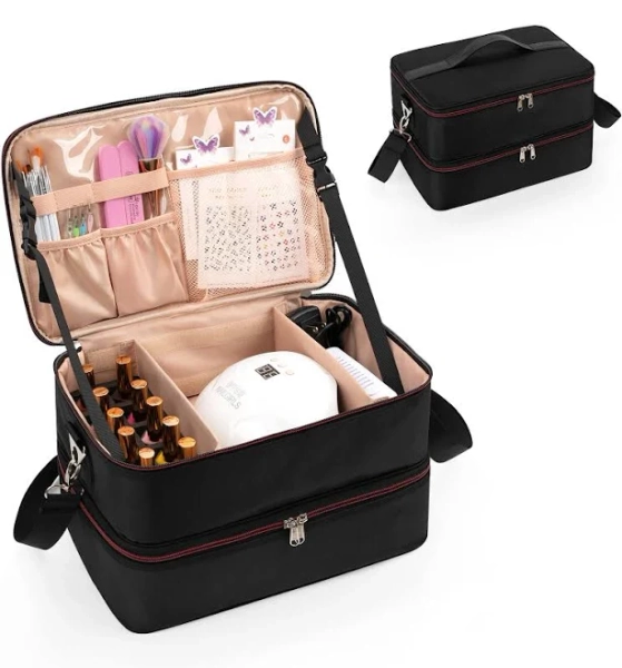 Double Layer Black Nail Polish Organizer Bag