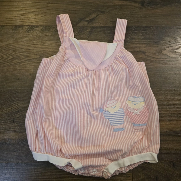 Vintage Kids Exchange Seersucker Bubble Romper One Piece 24 Months Pink