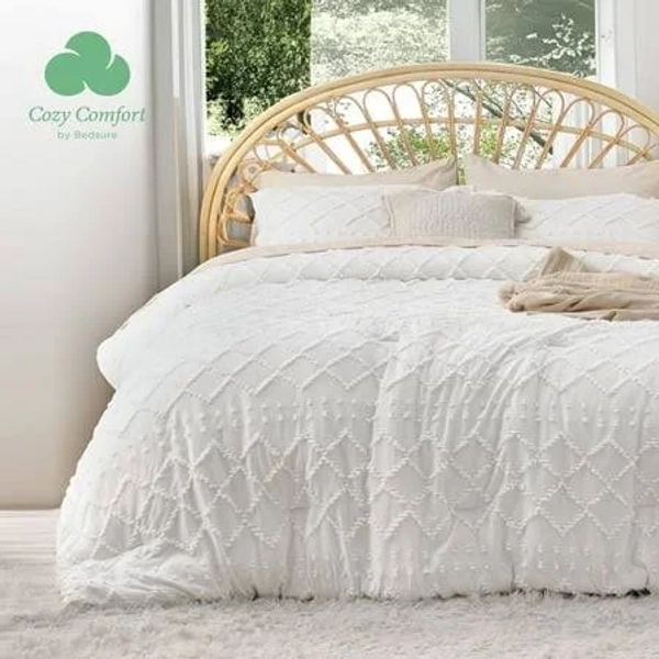Cozy Comfort Size Comforter Set Boho Tufted Shabby Chic Bedding Comforter Set