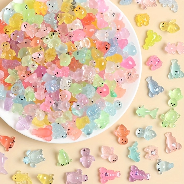 50 luminous resin mini animal party gifts, luminous duck, dolphin, frog, rabbit, turtle sculptures, suitable for garden, party, micro landscape, aquarium, dollhouse decoration gifts, cute cartoon creative gifts for friends, Garden Decor, Dollhouse