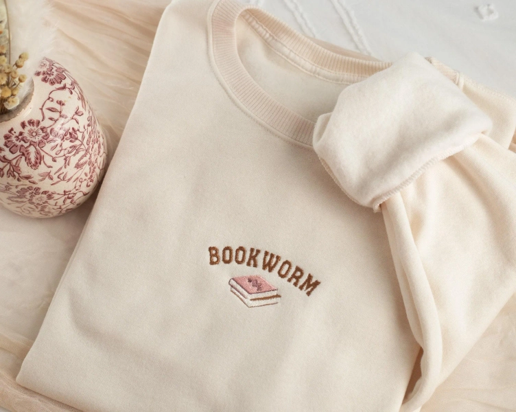 Embroidered Bookworm Sweatshirt, Cozy Book Lover Crewneck, Bookish Gifts