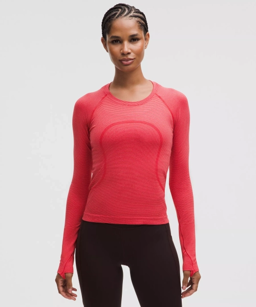 Swiftly Tech Long-Sleeve Shirt 2.0 *Waist Length - Spandex Stripe Lulu Red/White - 8