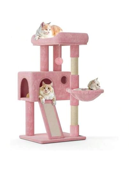 Cat Tree 36 Inch Cat Tree Tower With Cat Condo Small Cat Tower With Scratching Post And SisalCovered Scratching Board Cat Climbing Tower With Hammock Cat Tree For Indoor Cats Soft Pink Cat Trees Condos Room Decor Cat Tree Tower Cat Stuff Cat Tower Cat Toys