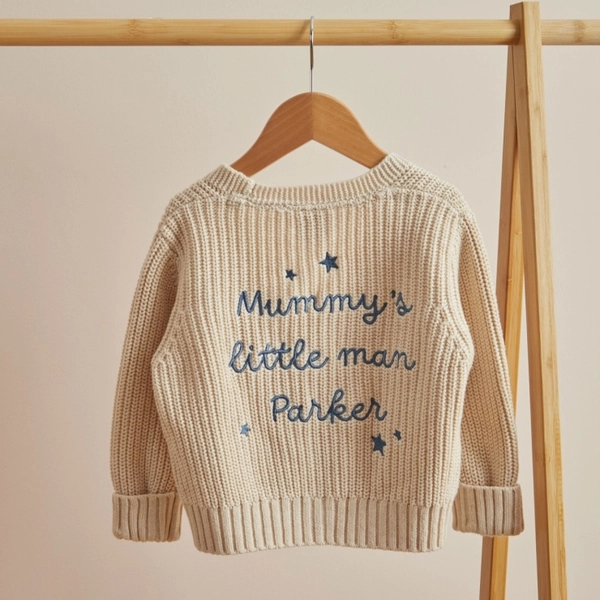 Personalised Mummy's Little Man Oatmeal Lightweight Cardigan
