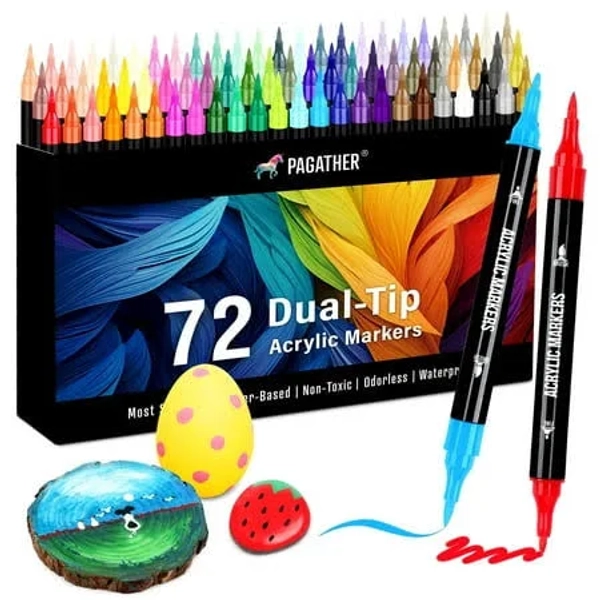 72 Colors Dual Tip Fine Tip Brush Tip Pens for Stone, Wood, Calligraphy, Canvas,
