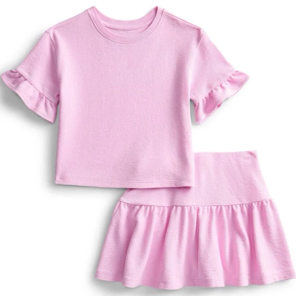 Wonder Nation Girls Ruffle Tee and Scooter Skirt Outfit Set