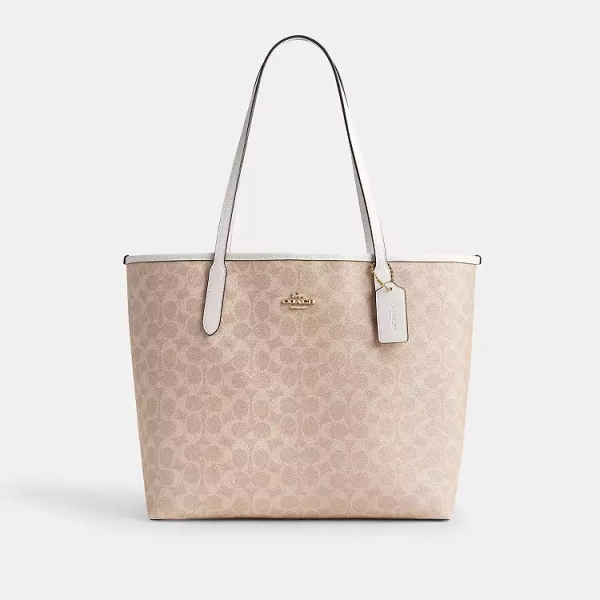 Coach Gold/Sand/Chalk City Tote Bag In Signature Canvas