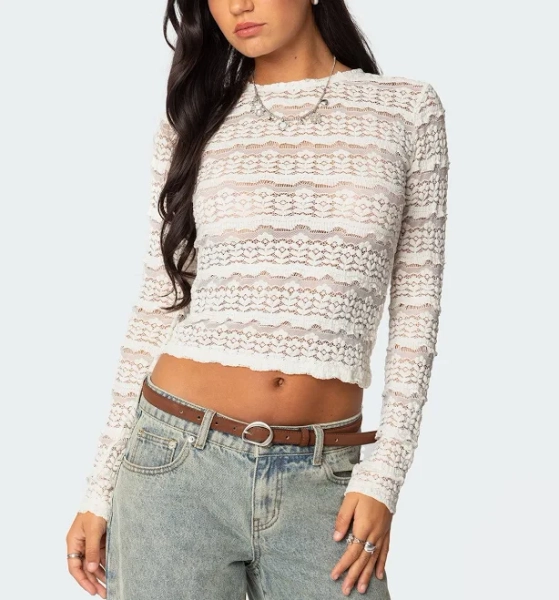 Edikted Women's Daisey Textured Sheer Lace Top