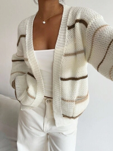 Flirla Women's Casual Commuter Striped Pattern Cardigan, Autumn/Winter