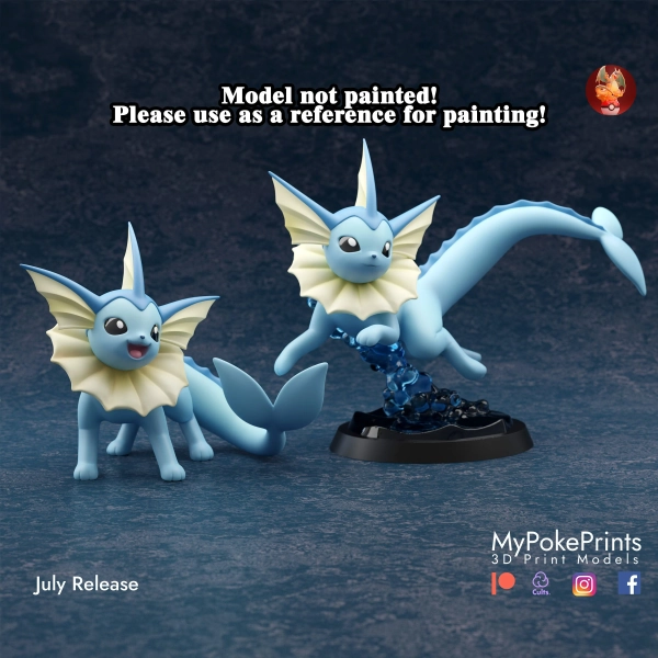 Vaporeon The Bubble Jet Pokémon - 3D Printed Unpainted Figure