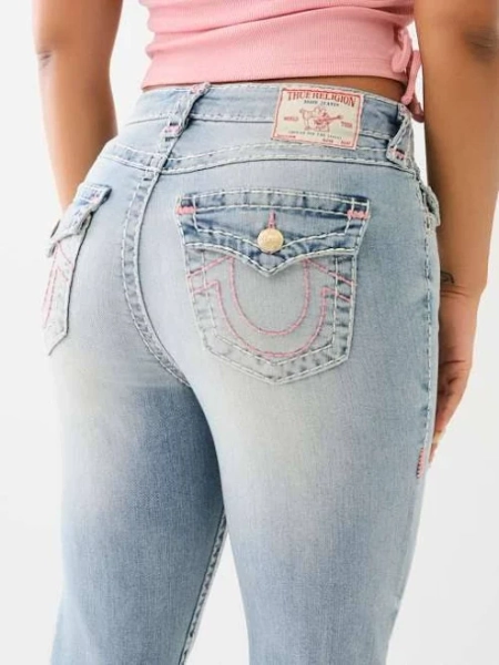 True Religion Women's Billie Flap Super T Straight Jeans