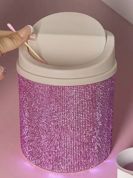 1pc Rhinestone Decorated Desktop Makeup Trash Can, Rotating Lid Desk Organizer Suitable For Vanity, Bedroom, Office, Shines In Sunlight Bag,Room Decor, Bags,Makeup Bag,Vanity,Travel,Make Up Bag,Travel Essentials,Organizer,Storage,Travel Essential,Makeup Organizer,Makeup Bags,Make Up Organizer,Organiser,Toiletry Bag,Desk Organiser,Cosmetic Bag,Makeup Pouch,Make Up Organize,Vanity Accessories,Make Up Pouch,Make Up Bags,Jewellery Box,Pouch,Makeup Brush Holder,Brush Holder,Perfume Organiser,Pouch Bag,Gifts For Women,Christmas Gifts,Gift Ideas For Women,Room Decor