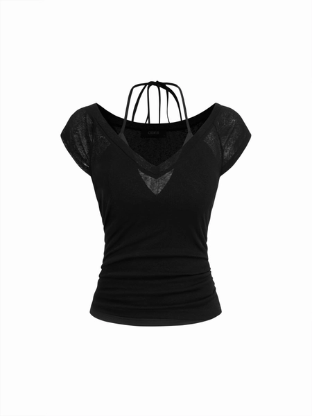 Two-piece V-neck Top & Halter Neckline Ruched Cami Top