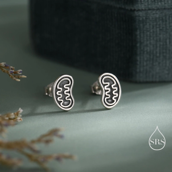 Sterling Silver Mitochondria Stud Earrings, Available in Silver, Gold or Rose Gold Finish, Cute Fun Quirky, Gift for Her,  Science Inspired