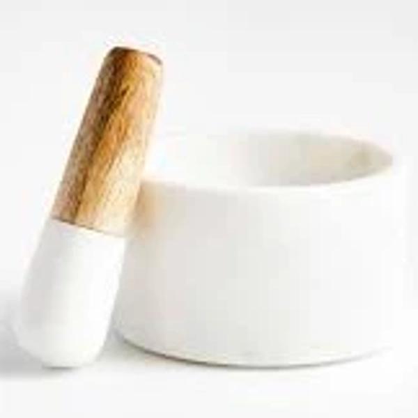 Crate & Barrel Marble and Wood Mortar and Pestle