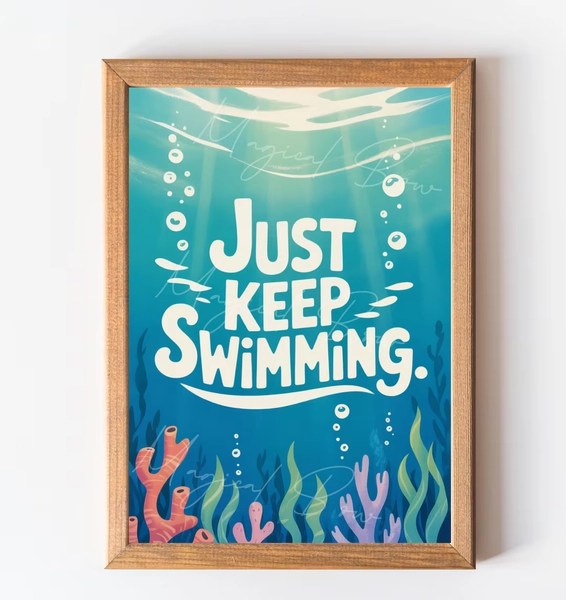 Disney Quote Print, Just Keep Swimming Finding Nemo, Disney Movie Lover, Motivational Print, Living Room Decor, Disney Wall Art - Etsy