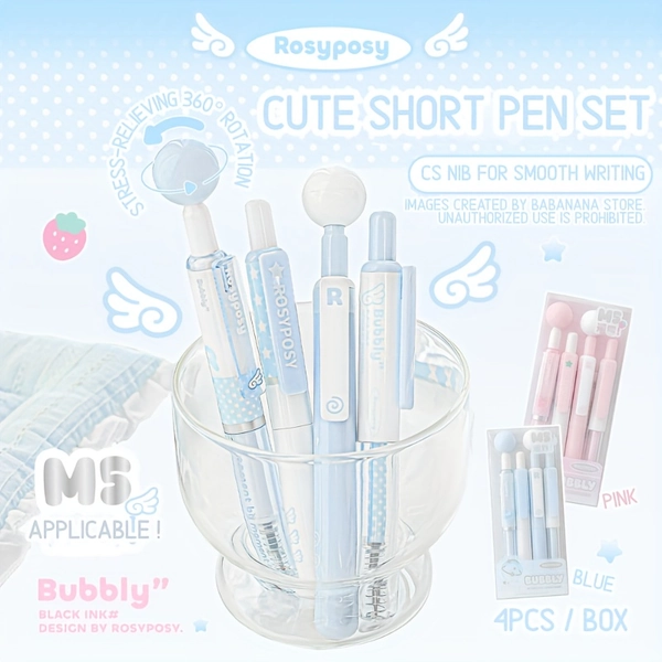 4pcs, Cute Short Cs-Nib Rotating Ball Stress-Relief Ballpoint Pen Set, Candy Color Series, Compatible with M5/B5 Size Notebooks, Office Stress-Relief Ballpoint Pen