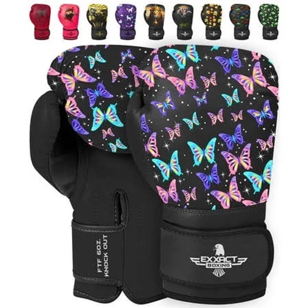Exxact Sports Knockout Printed Youth Boxing Gloves for Kids (3-10 Years) with Padded Protection and Wrist Support, Durable Engineered Leather Kids
