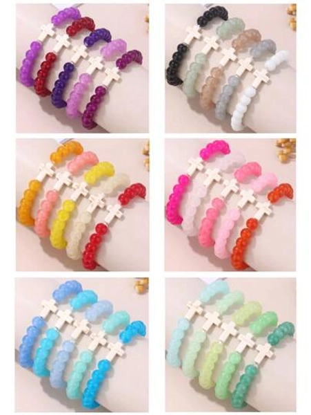 5Pcs Cross Bracelets For Women Men 8mm Glass Bracelet Crystal Bracelets Semi-Precious Bracelet Set For Christian Gifts
