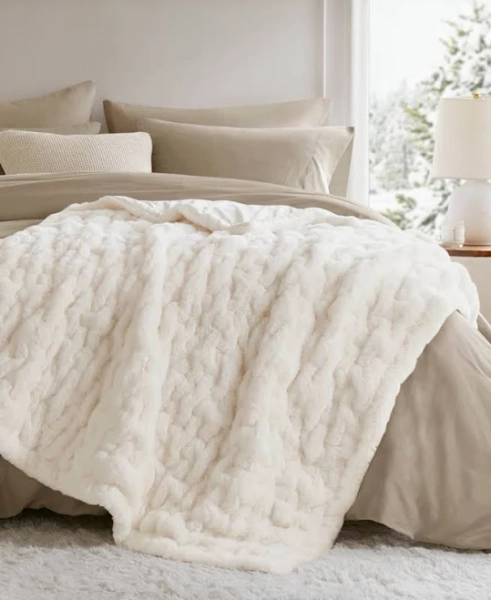 Madison Park Ruched Fur Throw